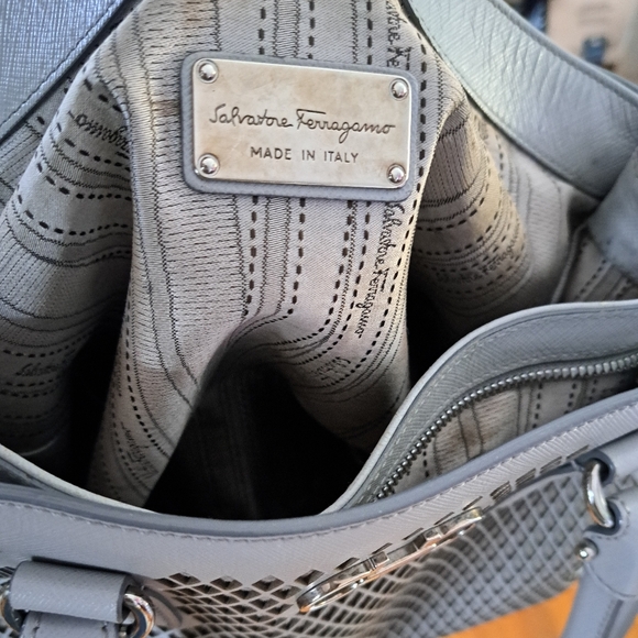 Salvatore Ferragamo Grey Laser Cut Leather Tote - Picture 8 of 9